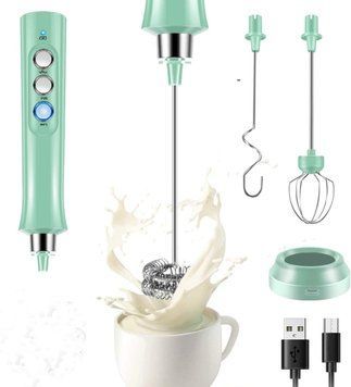 Електричний спінювач молока Milk Frother 3 в 1 капучинатор із зарядною базою Оливковий MF02G фото