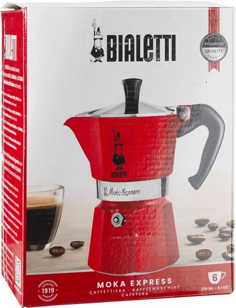 Гейзерна кавоварка Bialetti Moka Express 270 мл. 6 чашок Червона 14242 фото